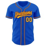 Camiseta de béisbol personalizada auténtica en azul trueno amarillo-carmesí Camiseta de béisbol personalizada auténtica en azul trueno amarillo-carmesí