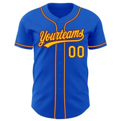 Camiseta de béisbol personalizada auténtica en azul trueno amarillo-carmesí