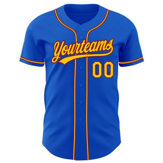 Camiseta de béisbol personalizada auténtica en azul trueno amarillo-carmesí Camiseta de béisbol personalizada auténtica en azul trueno amarillo-carmesí