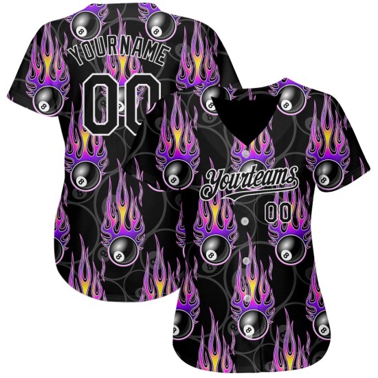 Jersey 3D 8 Billar Blanco Llamativo Bola de Snooker Diseño Auténtico Patrón de Béisbol Negro Personalizado Jersey 3D 8 Billar Blanco Llamativo Bola de Snooker Diseño Auténtico Patrón de Béisbol Negro Personalizado