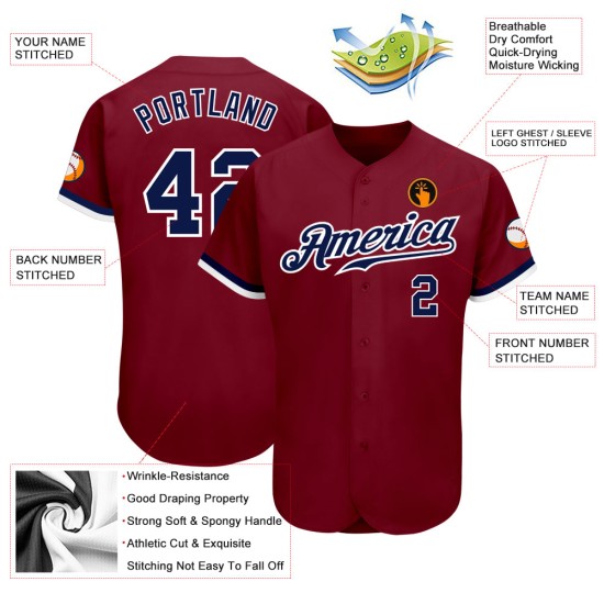 Camiseta de béisbol personalizada auténtica de Crimson, color azul marino y blanco Camiseta de béisbol personalizada auténtica de Crimson, color azul marino y blanco