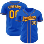 Camiseta de béisbol personalizada auténtica en azul trueno amarillo-carmesí Camiseta de béisbol personalizada auténtica en azul trueno amarillo-carmesí