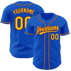 Camiseta de béisbol personalizada auténtica en azul trueno amarillo-carmesí