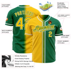 Camiseta Kelly personalizada de béisbol de moda verde degradado amarillo-blanco auténtica