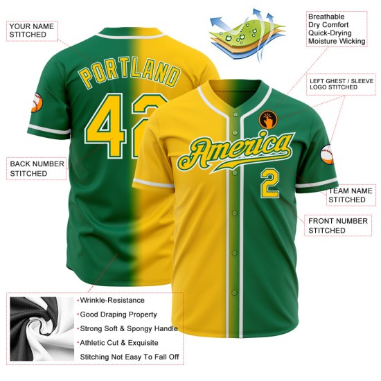 Camiseta Kelly personalizada de béisbol de moda verde degradado amarillo-blanco auténtica Camiseta Kelly personalizada de béisbol de moda verde degradado amarillo-blanco auténtica