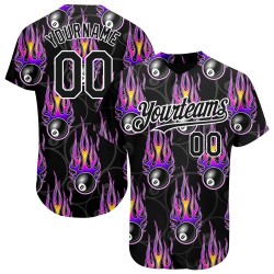 Jersey 3D 8 Billar Blanco Llamativo Bola de Snooker Diseño Auténtico Patrón de Béisbol Negro Personalizado