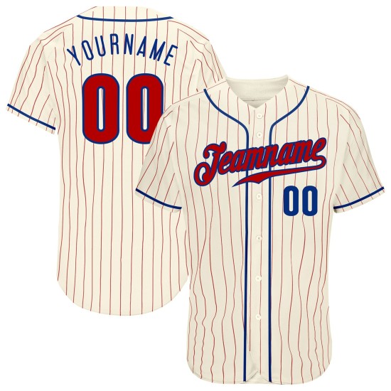 Camiseta de béisbol personalizada con rayas rojas, crema y rojo real, auténtica Camiseta de béisbol personalizada con rayas rojas, crema y rojo real, auténtica