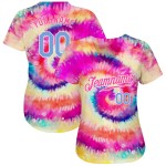 Jersey de béisbol auténtico con teñido anudado 3D azul arcoíris y blanco personalizado Jersey de béisbol auténtico con teñido anudado 3D azul arcoíris y blanco personalizado