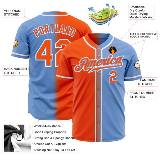 Camiseta de béisbol auténtica de moda, personalizada, con degradado naranja y blanco claro. Camiseta de béisbol auténtica de moda, personalizada, con degradado naranja y blanco claro.