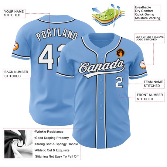 Camiseta de béisbol ligera personalizada auténtica azul blanco y negro Camiseta de béisbol ligera personalizada auténtica azul blanco y negro