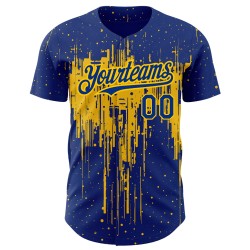Camiseta de béisbol amarilla con patrón 3D, diseño de goteo real, salpicadura, auténtica y personalizada