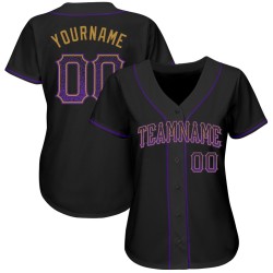 Camiseta de béisbol auténtica personalizada de moda negra, dorada y morada (vieja) Camiseta de béisbol auténtica personalizada de moda negra, dorada y morada (vieja)