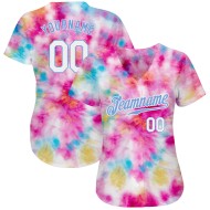 Camiseta de béisbol con efecto tie-dye blanco, auténtica, personalizada, 3D, acuarela, azul, colorida