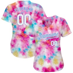 Camiseta de béisbol con efecto tie-dye blanco, auténtica, personalizada, 3D, acuarela, azul, colorida Camiseta de béisbol con efecto tie-dye blanco, auténtica, personalizada, 3D, acuarela, azul, colorida