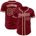 Camiseta de béisbol personalizada color carmesí-crema auténtica Camiseta de béisbol personalizada color carmesí-crema auténtica