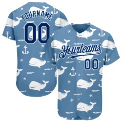 Camiseta de béisbol personalizada con diseño de ballena azul azul-blanca de la Marina de EE. UU., patrón 3D, ligera y auténtica.
