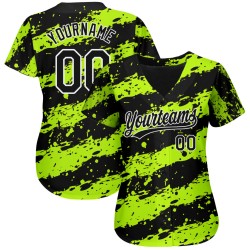 Diseño auténtico de camiseta de béisbol en blanco y negro, diseño 3D verde neón personalizado