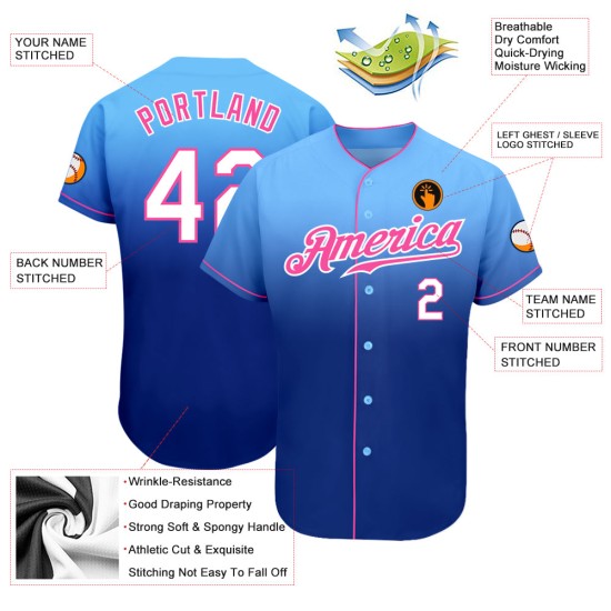 Camiseta de béisbol auténtica azul claro, blanca y azul rey, personalizada, desvanecida a la moda Camiseta de béisbol auténtica azul claro, blanca y azul rey, personalizada, desvanecida a la moda