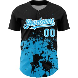 Diseño de patrón de salpicaduras azul y blanco abstracto 3D de béisbol grunge personalizado auténtico cielo camiseta arte negro