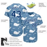 Camiseta de béisbol personalizada con diseño de ballena azul azul-blanca de la Marina de EE. UU., patrón 3D, ligera y auténtica. Camiseta de béisbol personalizada con diseño de ballena azul azul-blanca de la Marina de EE. UU., patrón 3D, ligera y auténtica.