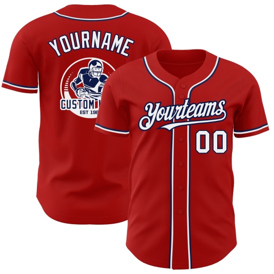 Camiseta de béisbol personalizada en blanco y azul marino, roja y auténtica Camiseta de béisbol personalizada en blanco y azul marino, roja y auténtica