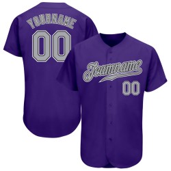 Camiseta de béisbol morada, gris y negra, auténtica y personalizada