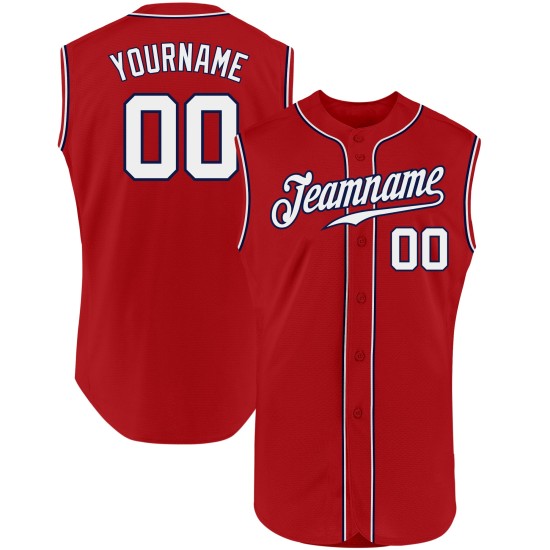Camiseta de béisbol blanca y azul marino, roja, auténtica, sin mangas, personalizada Camiseta de béisbol blanca y azul marino, roja, auténtica, sin mangas, personalizada