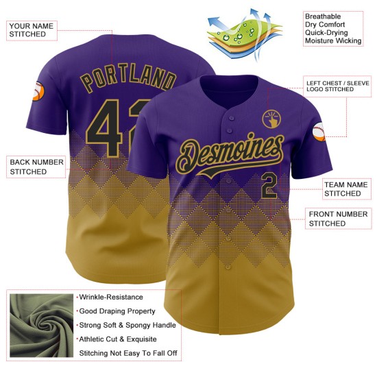 Patrón de camiseta de béisbol personalizada cuadrada 3D con diseño auténtico antiguo en tonos morados y dorados degradados. Patrón de camiseta de béisbol personalizada cuadrada 3D con diseño auténtico antiguo en tonos morados y dorados degradados.