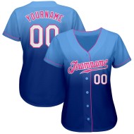 Camiseta de béisbol auténtica azul claro, blanca y azul rey, personalizada, desvanecida a la moda