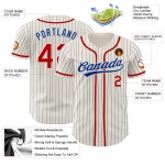 Camiseta de béisbol Royal Pinstripe roja auténtica y crema personalizada Camiseta de béisbol Royal Pinstripe roja auténtica y crema personalizada