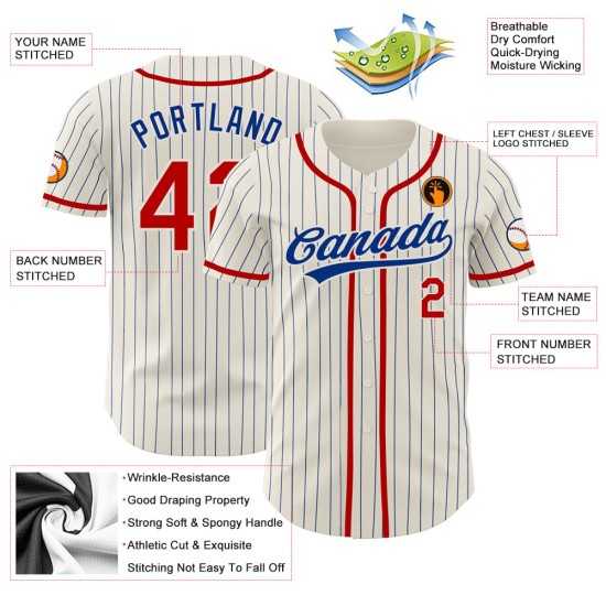 Camiseta de béisbol Royal Pinstripe roja auténtica y crema personalizada Camiseta de béisbol Royal Pinstripe roja auténtica y crema personalizada