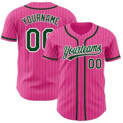 Camiseta de béisbol blanca a rayas personalizada auténtica, verde y rosa