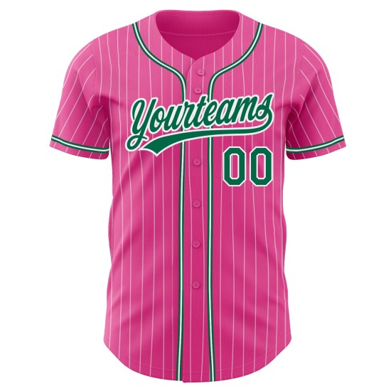 Camiseta de béisbol auténtica Kelly, rosa, verde, personalizada, con rayas blancas Camiseta de béisbol auténtica Kelly, rosa, verde, personalizada, con rayas blancas