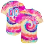 Jersey de béisbol auténtico con teñido anudado 3D azul arcoíris y blanco personalizado Jersey de béisbol auténtico con teñido anudado 3D azul arcoíris y blanco personalizado