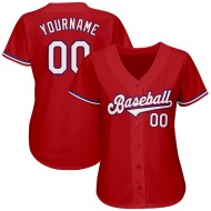 Camiseta de béisbol auténtica personalizada en color rojo y blanco real