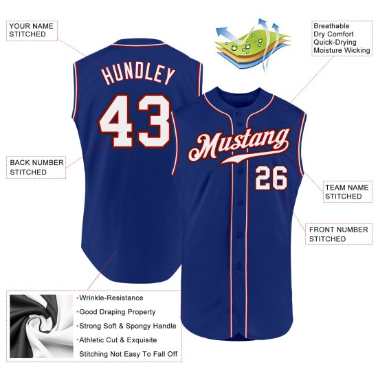 Camiseta auténtica de béisbol sin mangas blanca y roja personalizada Camiseta auténtica de béisbol sin mangas blanca y roja personalizada