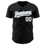 Camiseta de béisbol negra auténtica personalizada en blanco y plateado Camiseta de béisbol negra auténtica personalizada en blanco y plateado