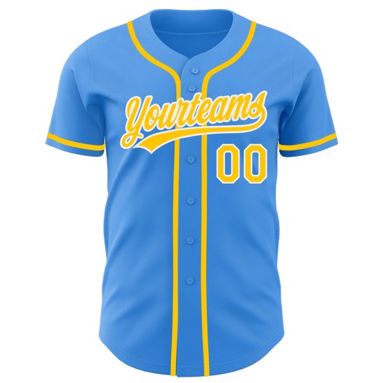 Camiseta de béisbol azul, amarilla y blanca, personalizada y auténtica. Camiseta de béisbol azul, amarilla y blanca, personalizada y auténtica.