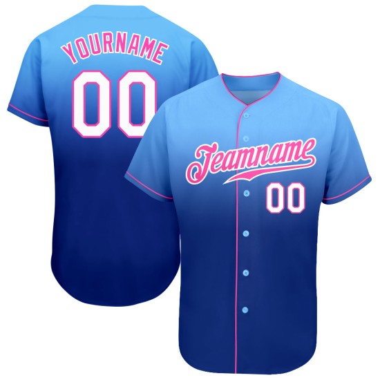 Camiseta de béisbol auténtica azul claro, blanca y azul rey, personalizada, desvanecida a la moda Camiseta de béisbol auténtica azul claro, blanca y azul rey, personalizada, desvanecida a la moda