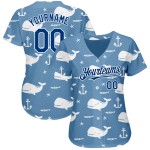 Camiseta de béisbol personalizada con diseño de ballena azul azul-blanca de la Marina de EE. UU., patrón 3D, ligera y auténtica. Camiseta de béisbol personalizada con diseño de ballena azul azul-blanca de la Marina de EE. UU., patrón 3D, ligera y auténtica.