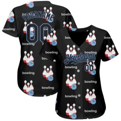 Diseño de camiseta de bolos, béisbol negro, azul, patrón de luz 3D personalizado, auténtico