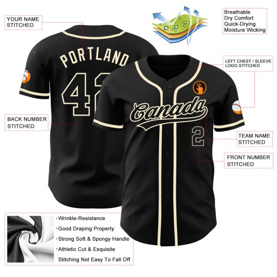 Camiseta de béisbol personalizada negra-crema auténtica Camiseta de béisbol personalizada negra-crema auténtica