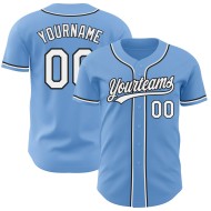Camiseta de béisbol ligera personalizada auténtica azul blanco y negro