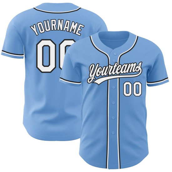 Camiseta de béisbol ligera personalizada auténtica azul blanco y negro Camiseta de béisbol ligera personalizada auténtica azul blanco y negro