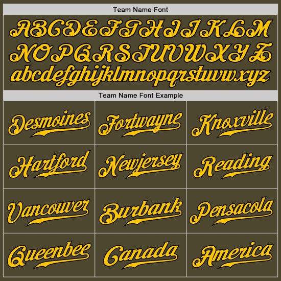 Camiseta de béisbol auténtica personalizada, color oliva, dorado y negro. Camiseta de béisbol auténtica personalizada, color oliva, dorado y negro.