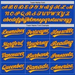 Camiseta de béisbol personalizada auténtica en azul trueno amarillo-carmesí Camiseta de béisbol personalizada auténtica en azul trueno amarillo-carmesí
