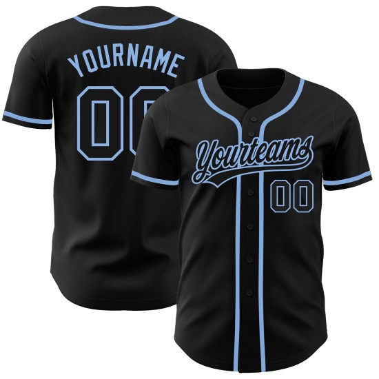 Camiseta de béisbol negra y azul claro, auténtica y personalizada. Camiseta de béisbol negra y azul claro, auténtica y personalizada.