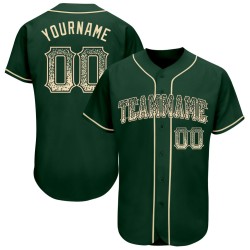 Camiseta de béisbol personalizada de moda color crema y negro, auténtica Drift Green