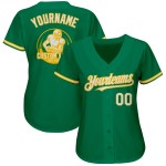 Camiseta de béisbol auténtica personalizada verde Kelly, blanca y amarilla Camiseta de béisbol auténtica personalizada verde Kelly, blanca y amarilla