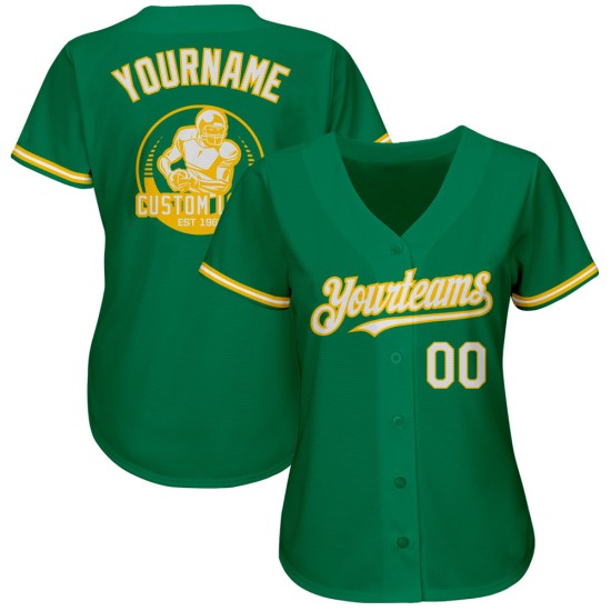 Camiseta de béisbol auténtica personalizada verde Kelly, blanca y amarilla Camiseta de béisbol auténtica personalizada verde Kelly, blanca y amarilla